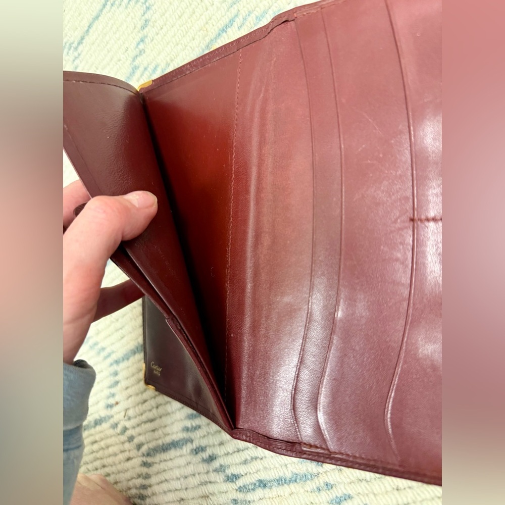CARTIER Vintage Unisex Must de Cartier Bordeaux Calfskin Long Slim Wallet W Gold - Picture 12 of 16